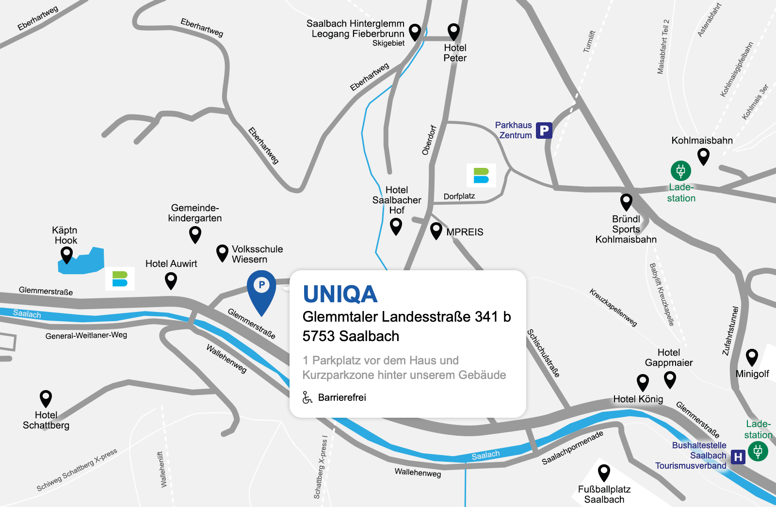 Eine detaillierte gezeichnete Karte der UNIQA Generalagentur Fresacher & Partner
